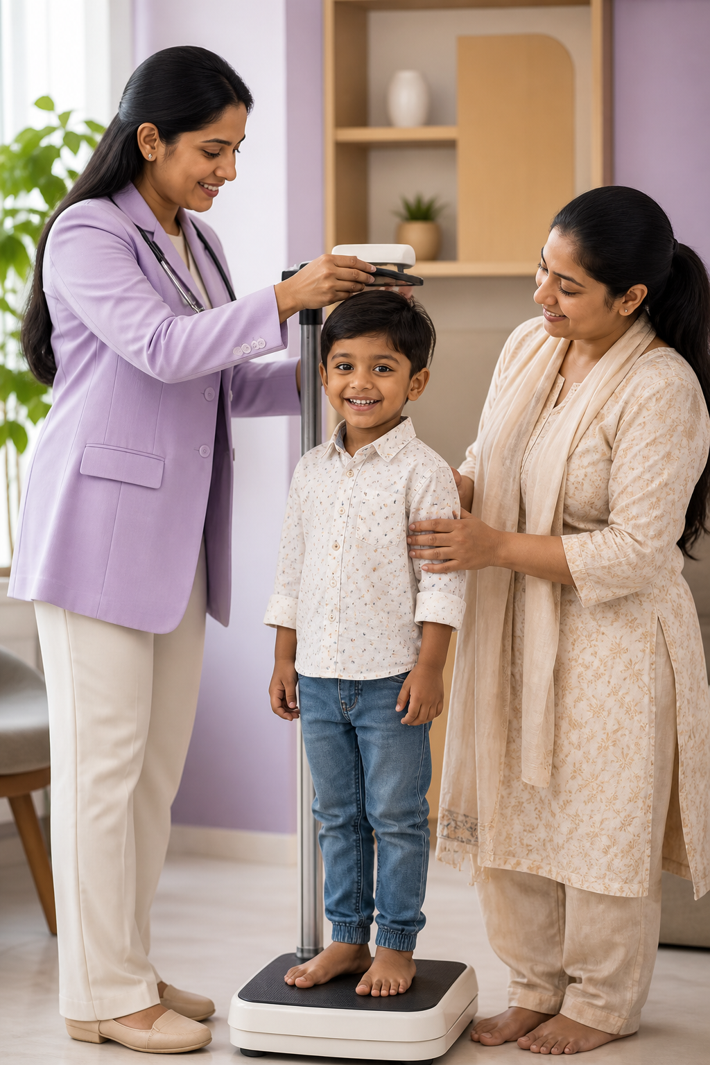 A paediatrician checking a child's growth measurements