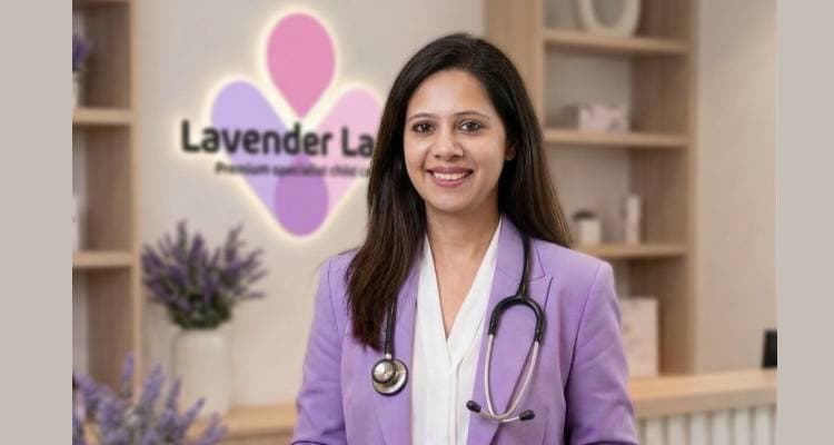 Dr Silky Jain at Lavender Lane, wearing a lavender blazer and stethoscope
